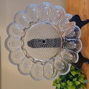 INDIANA GLASS CO. Vintage Hobnail Deviled Egg Relish Clear Glass Tray